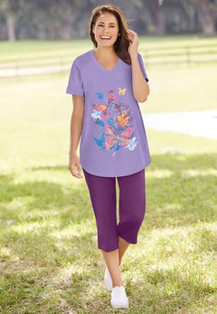 Two-Piece V-Neck Tunic & Capri Set