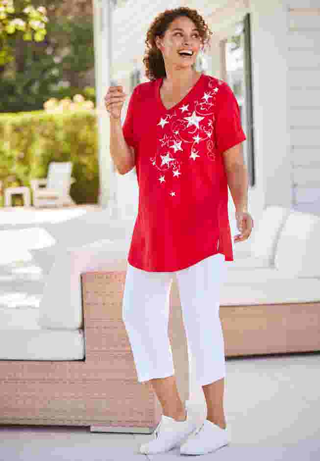 Two-Piece V-Neck Tunic & Capri Set image number 0