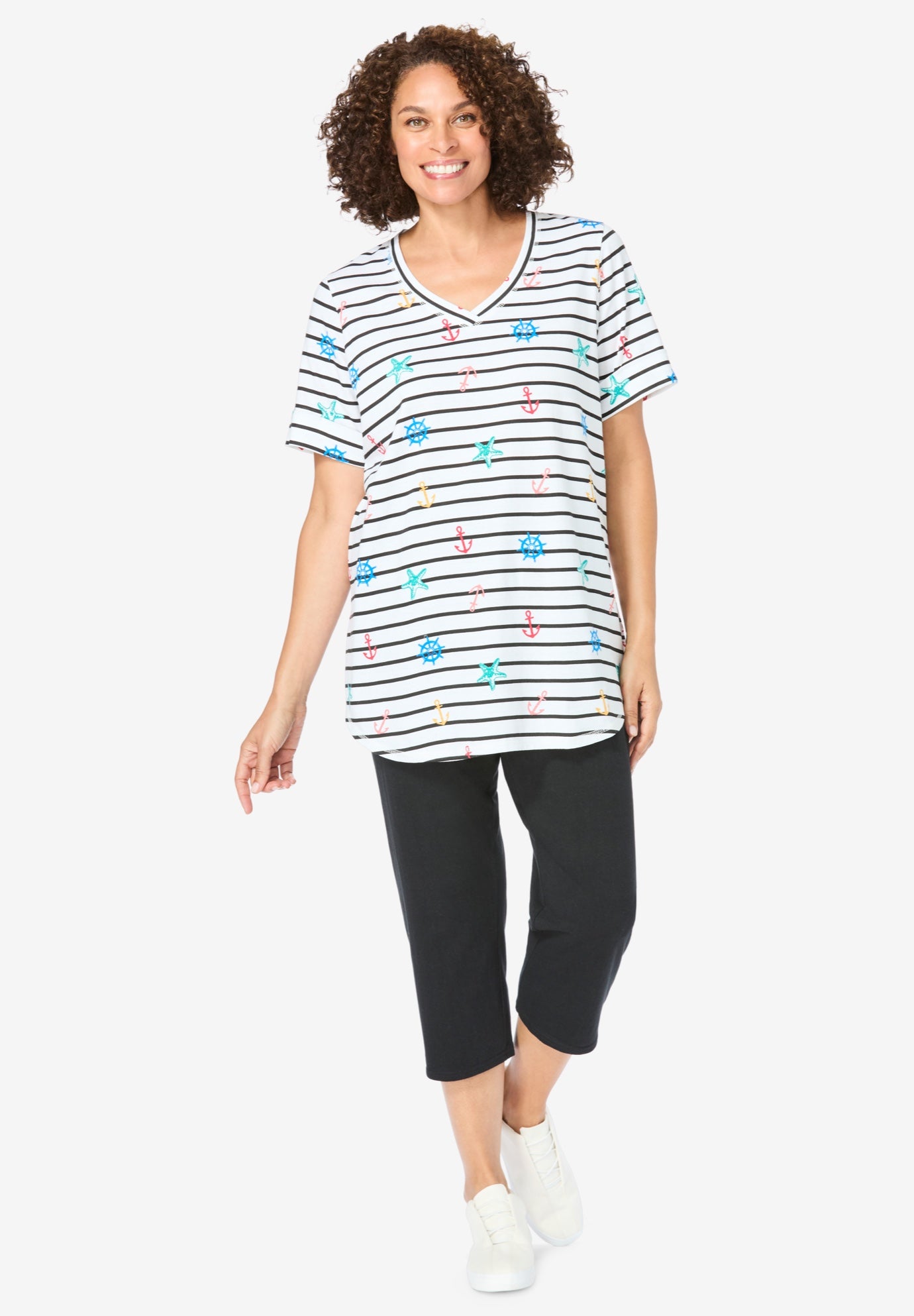 Two-Piece V-Neck Tunic & Capri Set image number 0