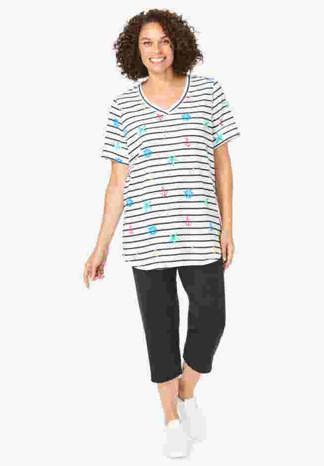 Two-Piece V-Neck Tunic & Capri Set image number 0
