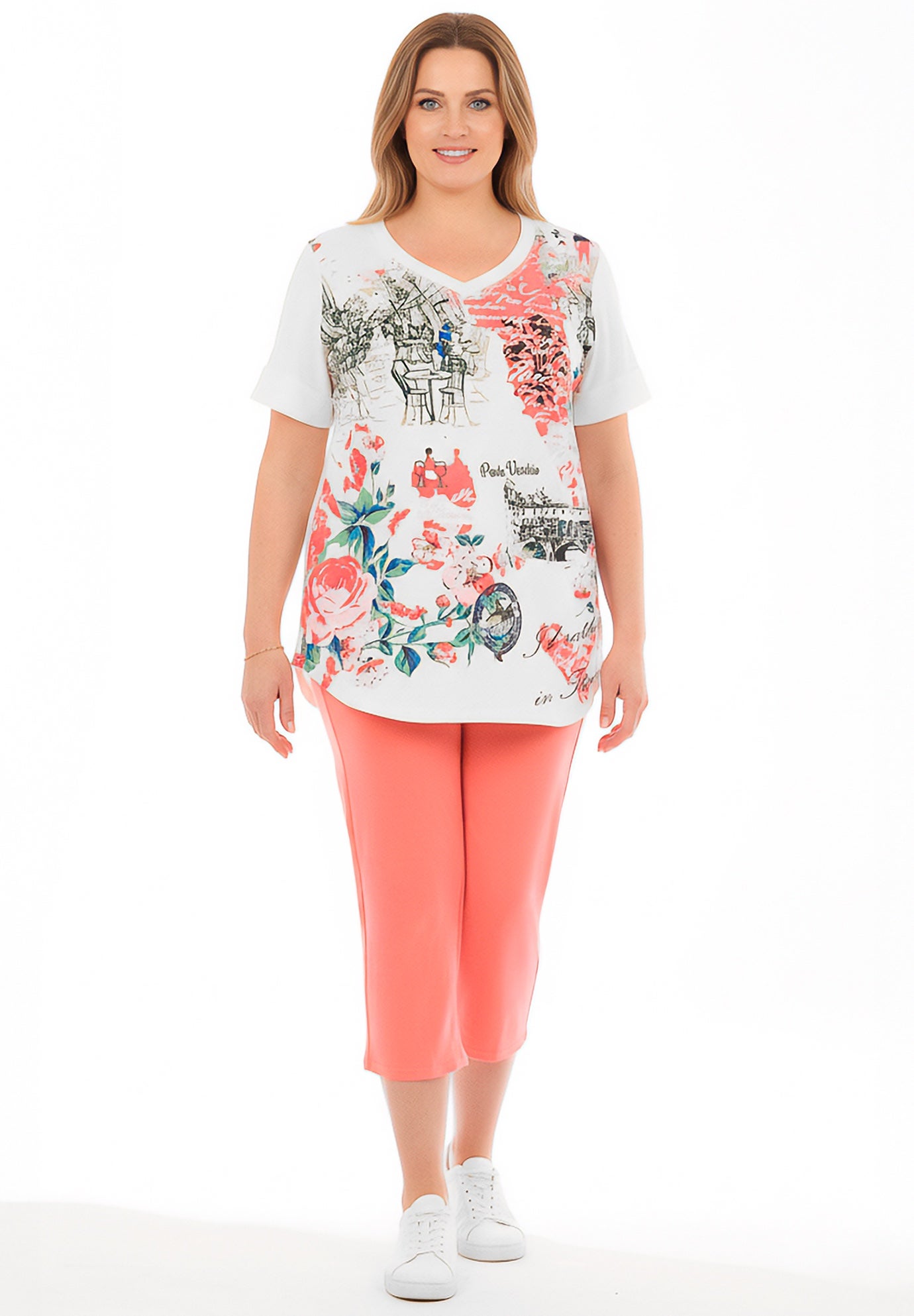 Two-Piece V-Neck Tunic & Capri Set image number 0