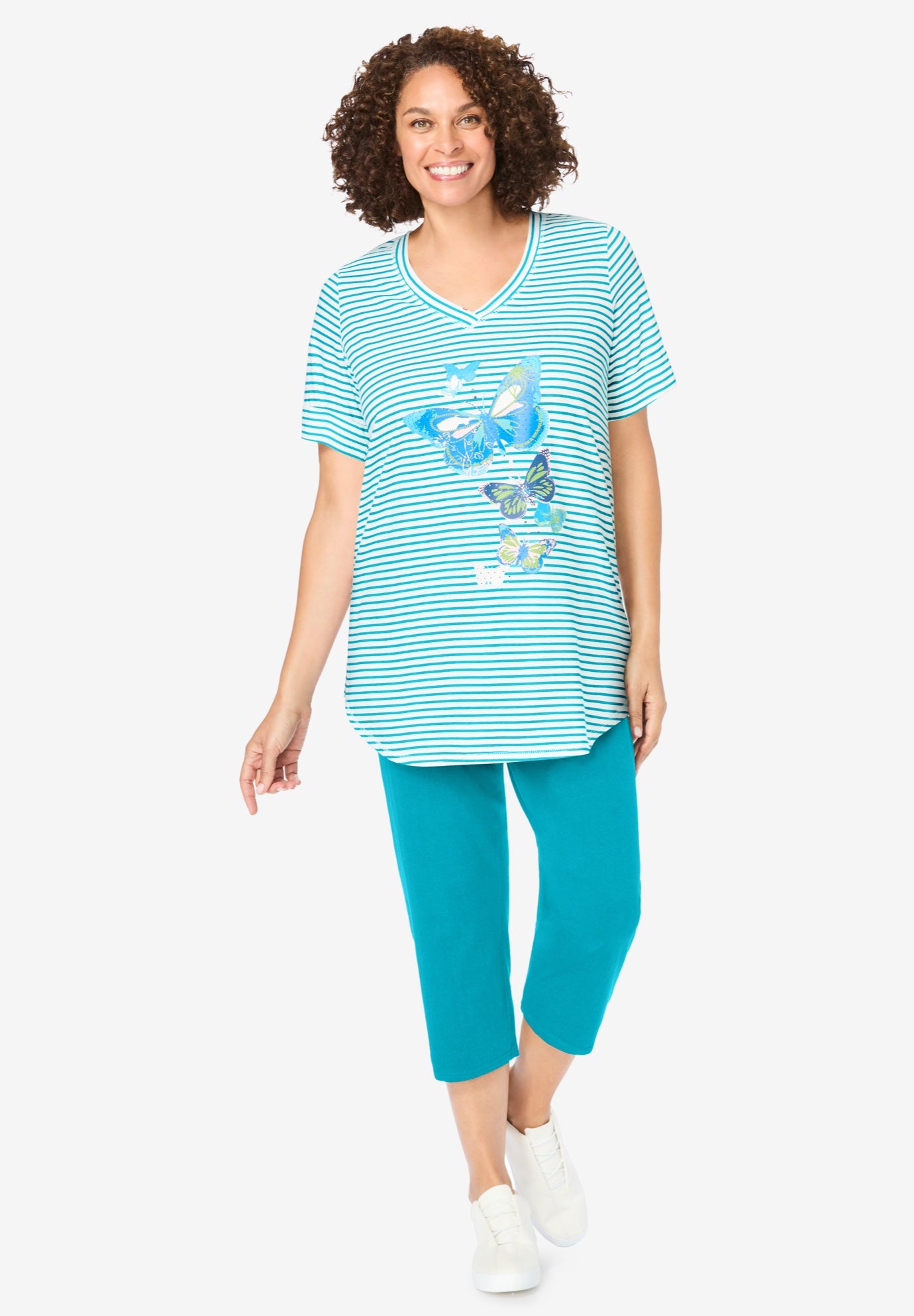 Two-Piece V-Neck Tunic & Capri Set image number 0