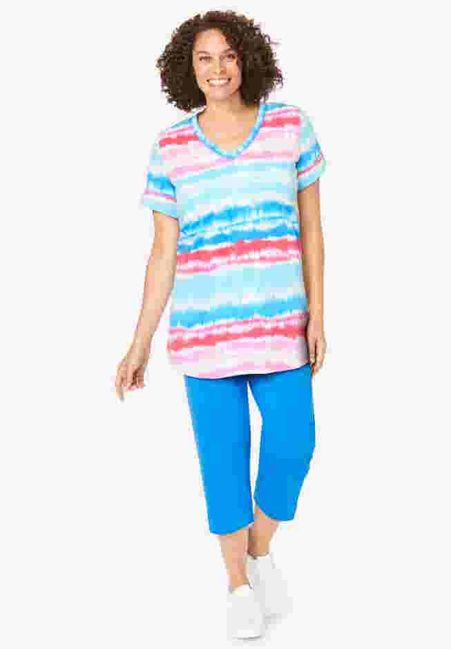 Two-Piece V-Neck Tunic & Capri Set image number 0