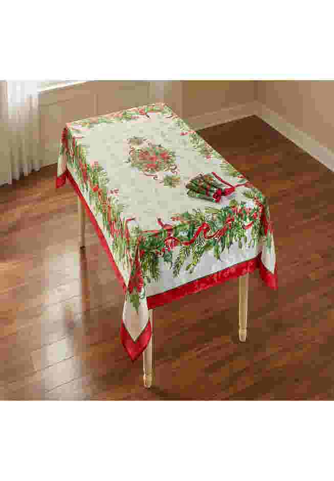 Holly Ribbon Tablecloth 60" x 84" image number 0