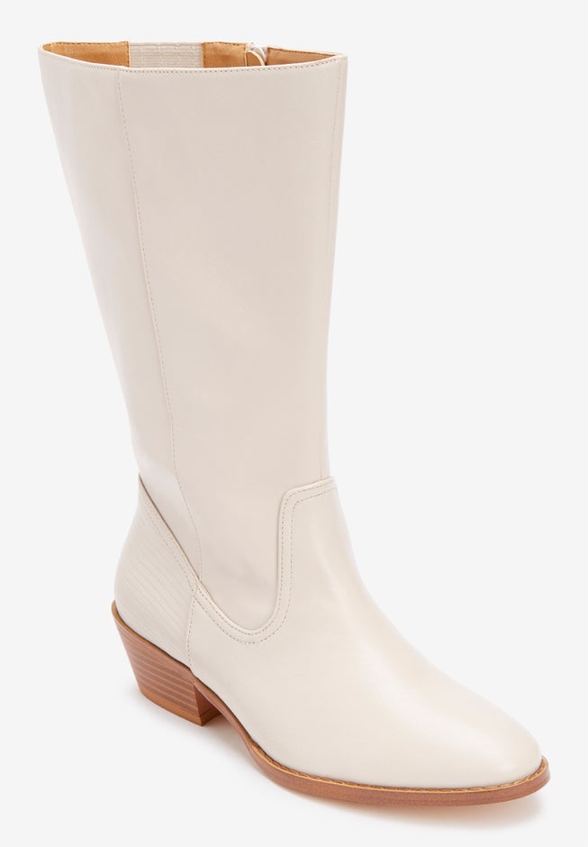 Wide Calf Leather-like Boots The Larke, Winter White