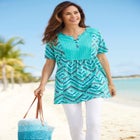 Mixed Print Henley Tunic image number null