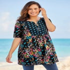 Mixed Print Henley Tunic image number null