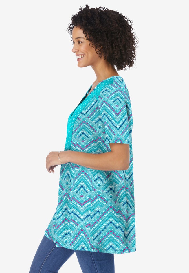 Mixed Print Henley Tunic image number 2