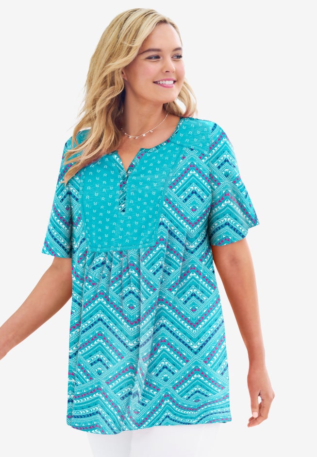Mixed Print Henley Tunic image number 0
