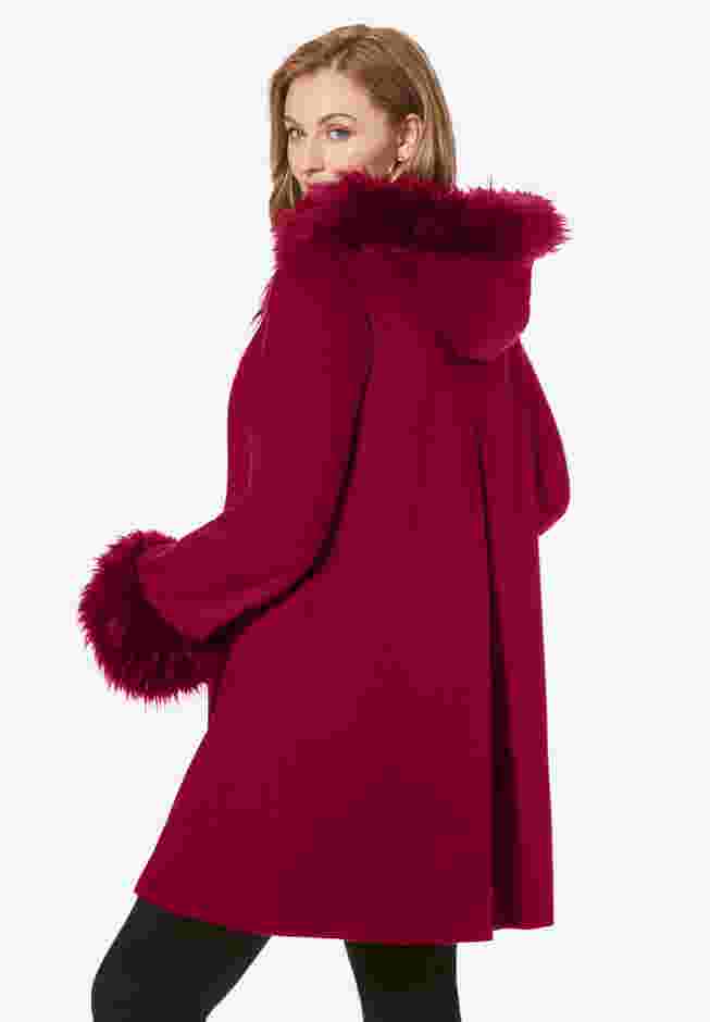Hooded Faux Fur Trim Coat image number 1