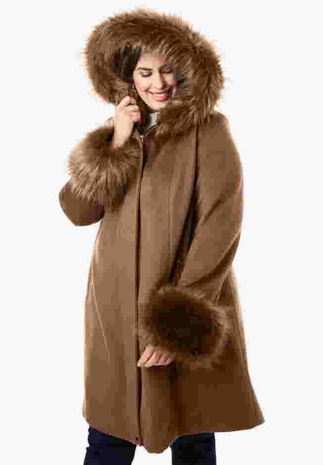 Hooded Faux Fur Trim Coat image number 3