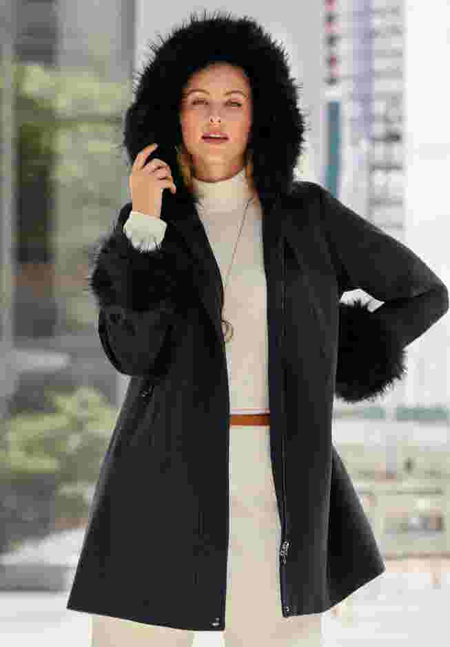 Hooded Faux Fur Trim Coat image number 4