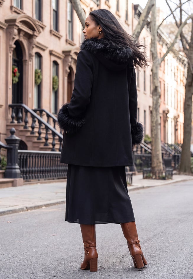 Hooded Faux Fur Trim Coat image number 2