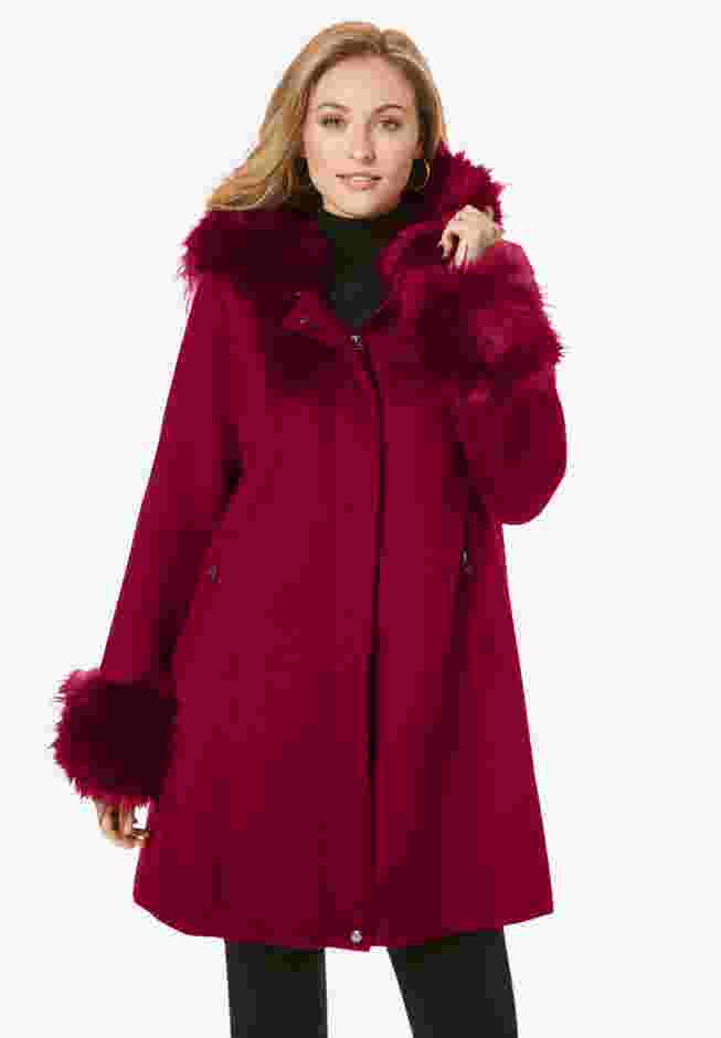 Hooded Faux Fur Trim Coat image number 0