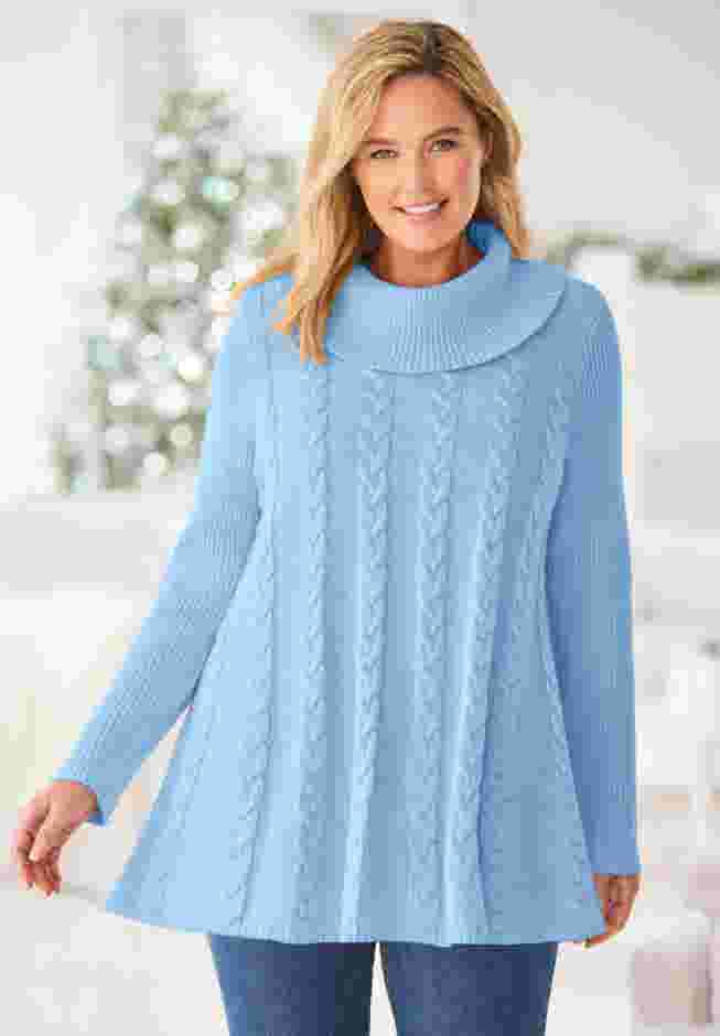 Cowl Neck Cable Knit Swing Sweater image number 1