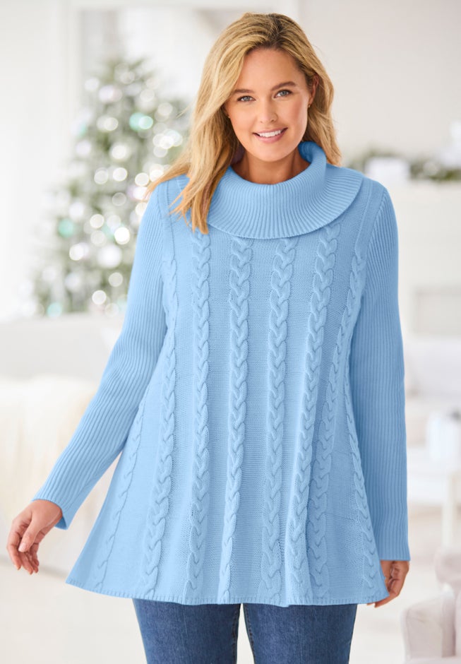 Cowl Neck Cable Knit Swing Sweater image number 2