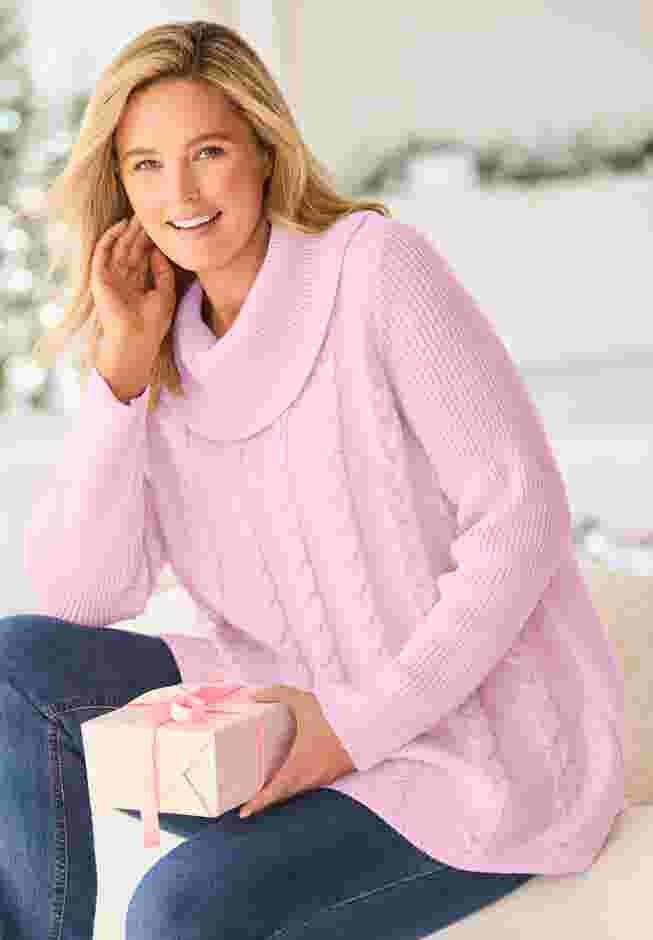 Cowl Neck Cable Knit Swing Sweater image number 2