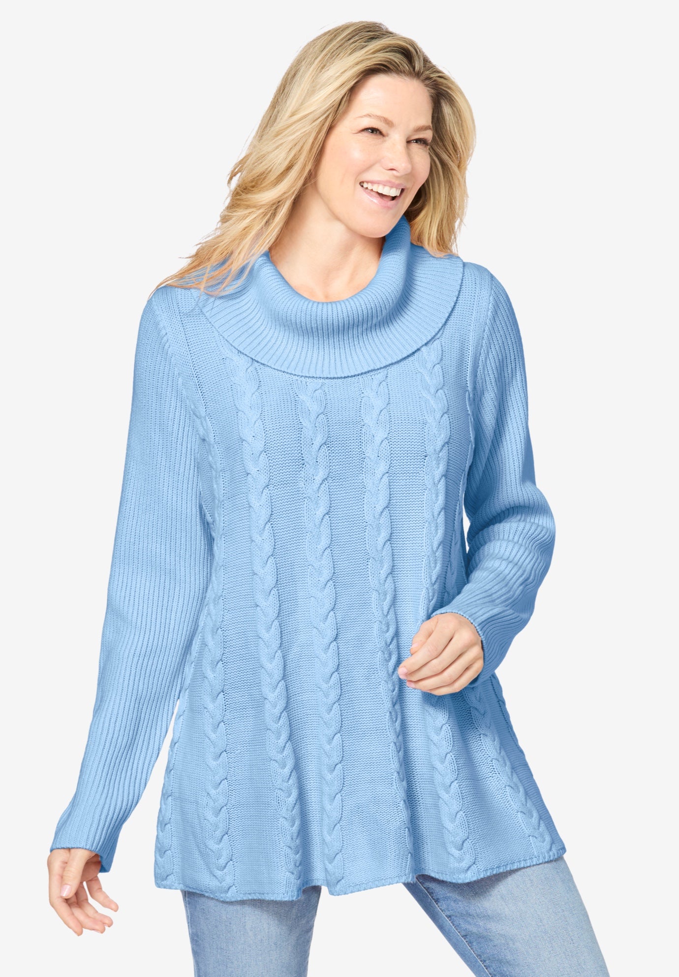 Cowl Neck Cable Knit Swing Sweater image number 0