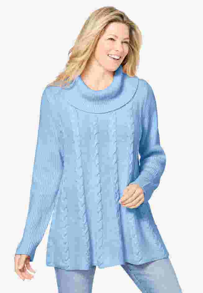 Cowl Neck Cable Knit Swing Sweater image number 0