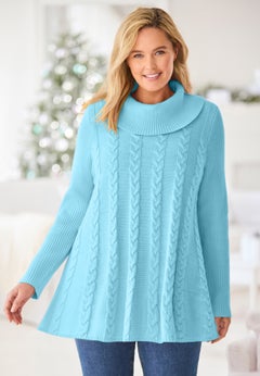 Cowl Neck Cable Knit Swing Sweater