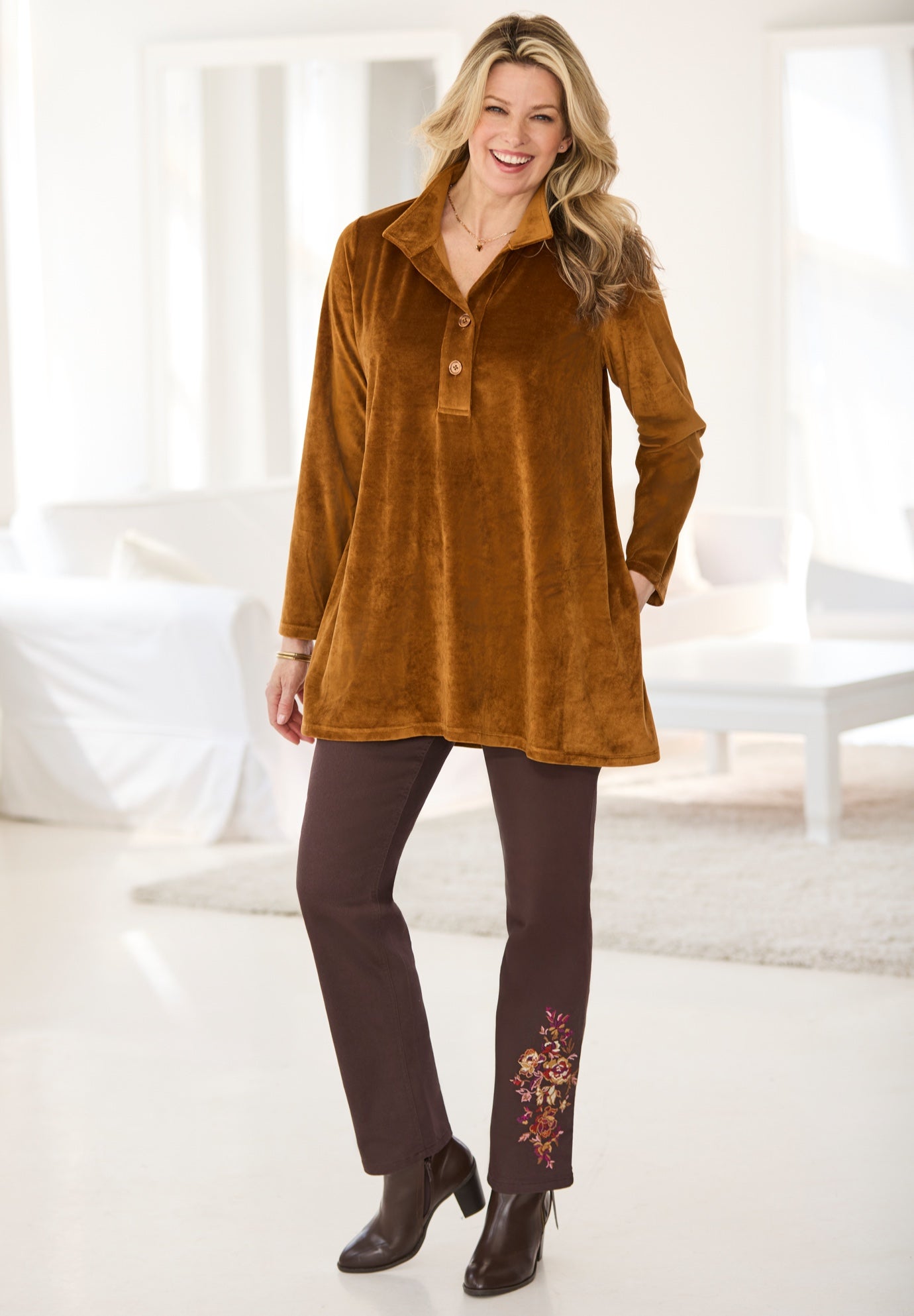 Velour Henley Swing Tunic image number 0