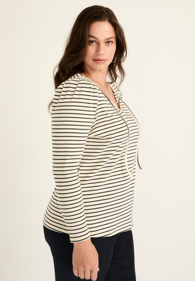 Mutton Sleeve Striped Top image number 2