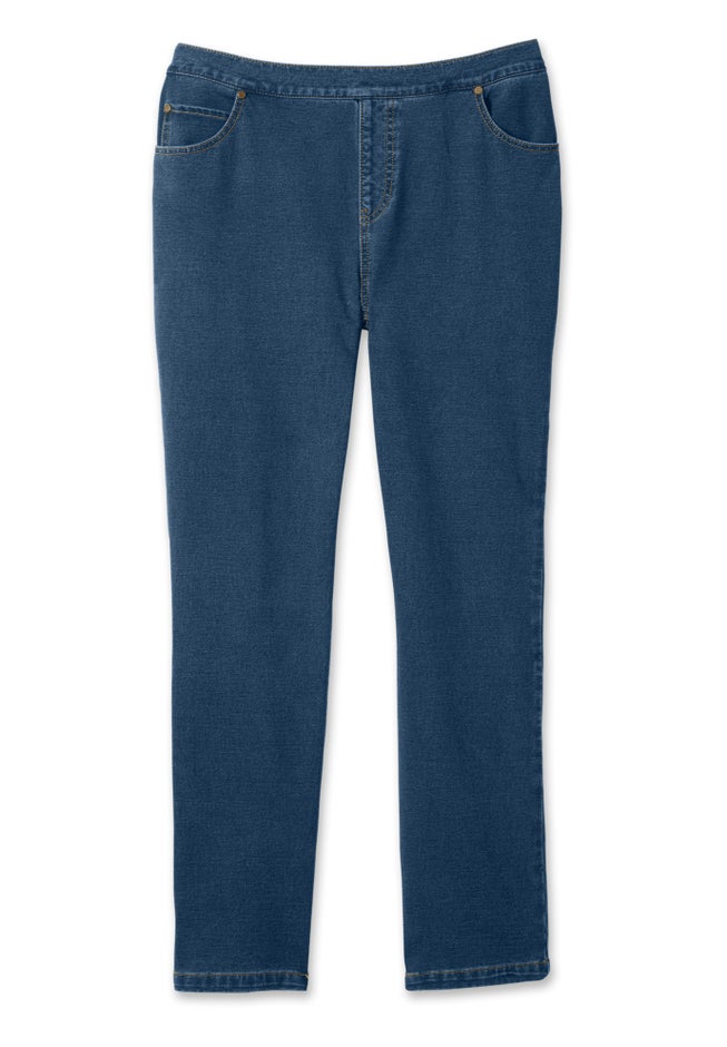 Straight-Leg Stretch Knit Denim Five-Pocket Jeans image number 3