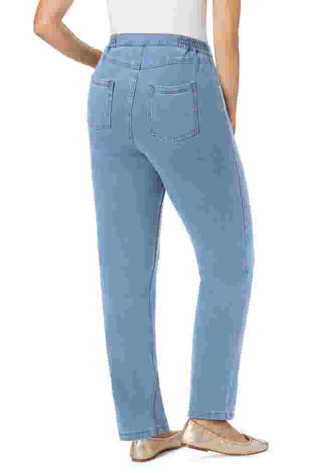 Womens Plus-Size Straight-Leg Stretch Knit Denim Five-Pocket Jeans image number 1