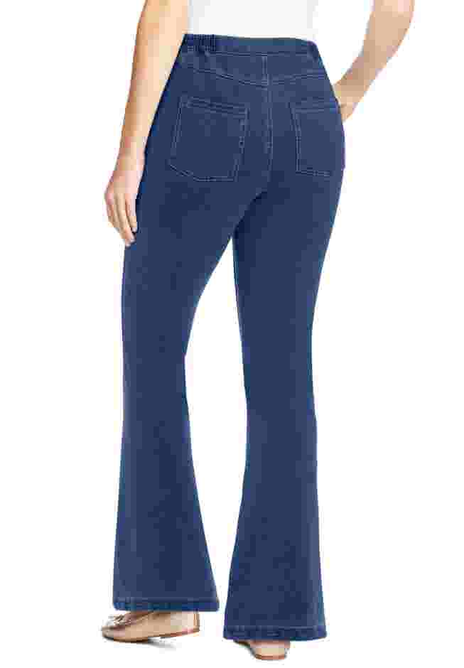 Womens Plus-Size Bootcut Stretch-Knit Denim Five-Pocket Jeans image number 1