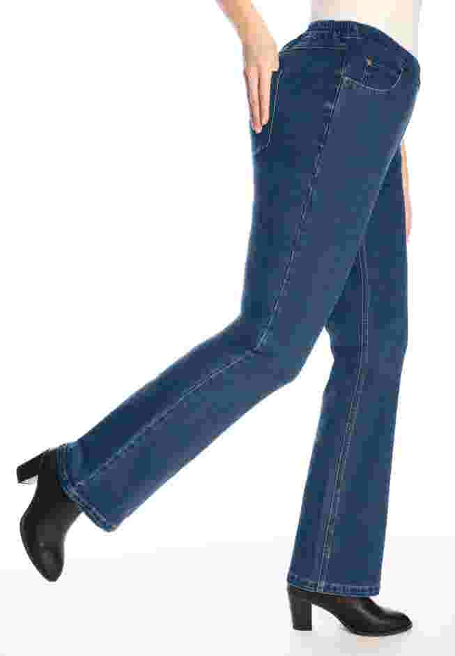 Womens Plus-Size Bootcut Stretch-Knit Denim Five-Pocket Jeans image number 2
