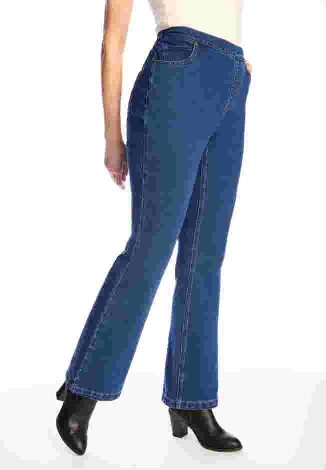 Womens Plus-Size Bootcut Stretch-Knit Denim Five-Pocket Jeans image number 4
