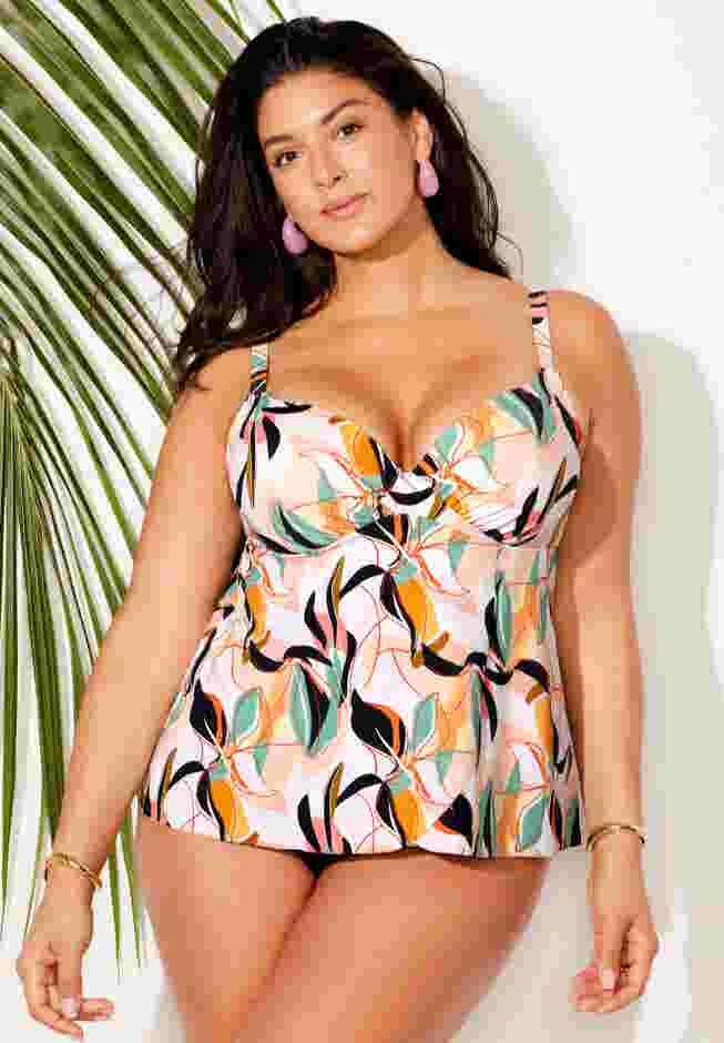Bra Sized Faux Flyaway Underwire Tankini Top image number 0