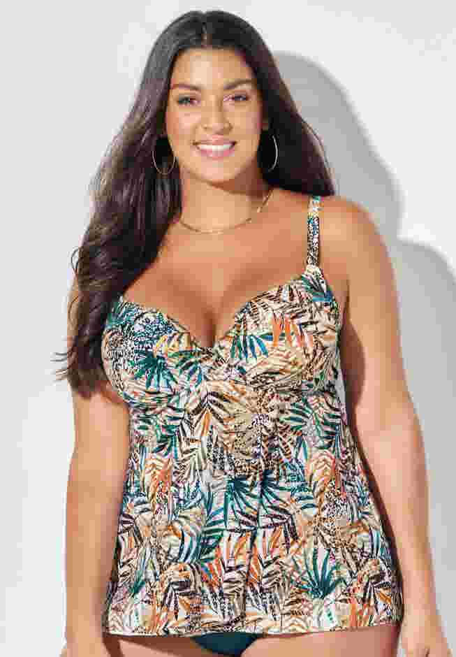 Bra Sized Faux Flyaway Underwire Tankini Top image number 0