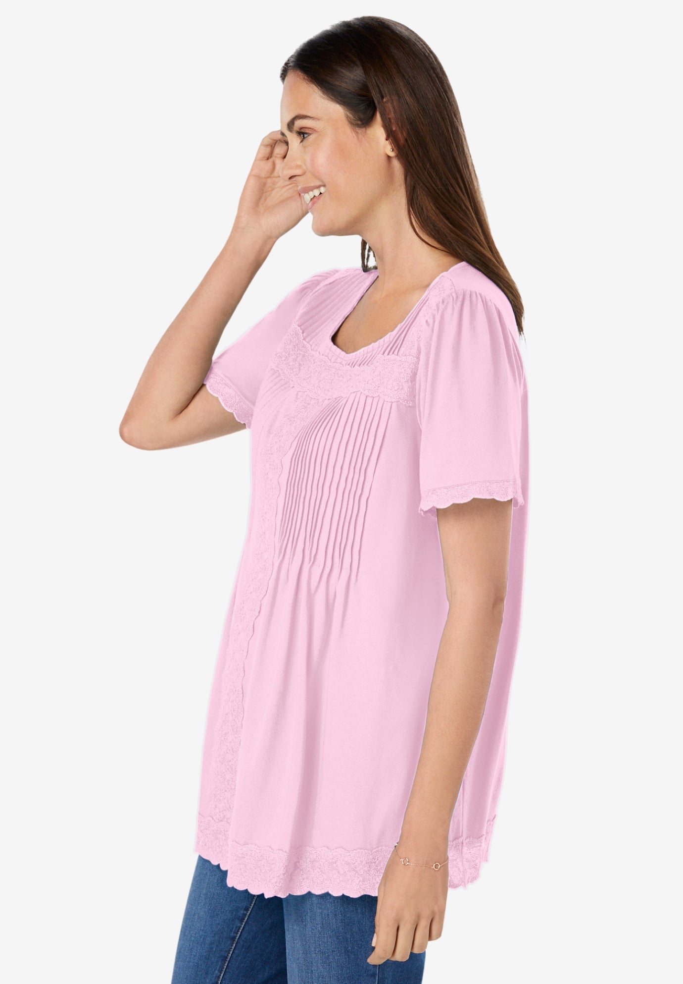 Lace-Trim Pintucked Tunic image number 2