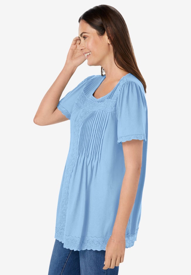 Lace-Trim Pintucked Tunic image number 2