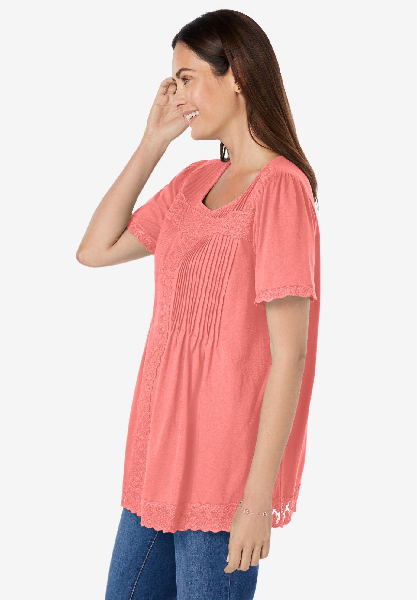 Lace-Trim Pintucked Tunic image number 2