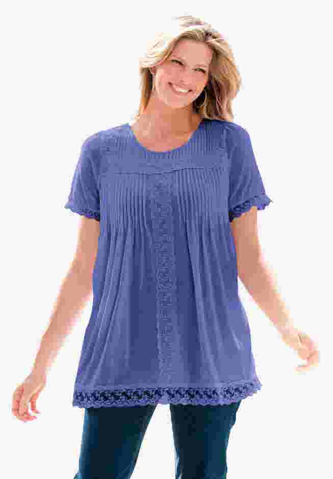 Lace-Trim Pintucked Tunic image number 0