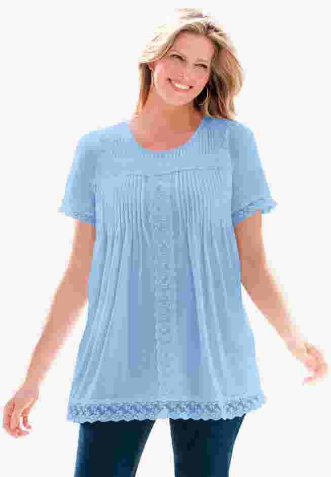 Lace-Trim Pintucked Tunic image number 0