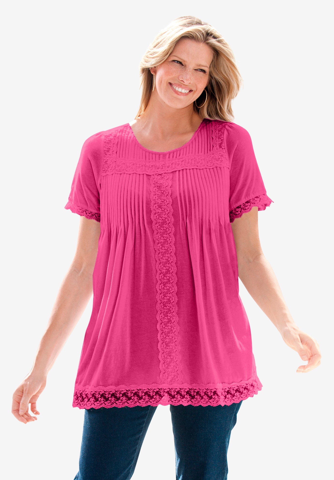 Lace-Trim Pintucked Tunic image number 0