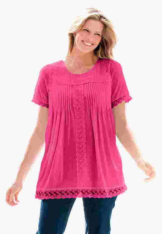 Lace-Trim Pintucked Tunic image number 0