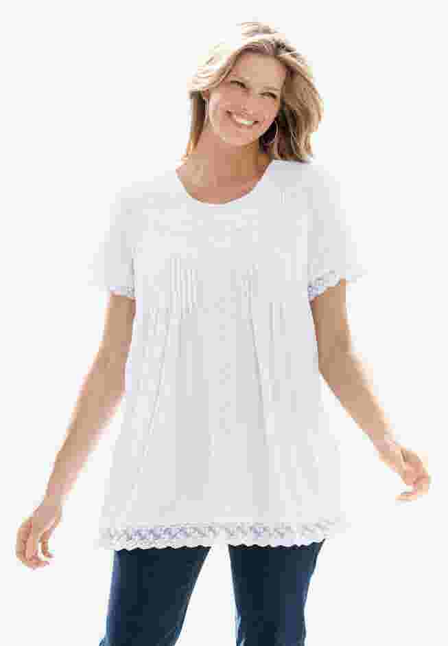 Lace-Trim Pintucked Tunic image number 0