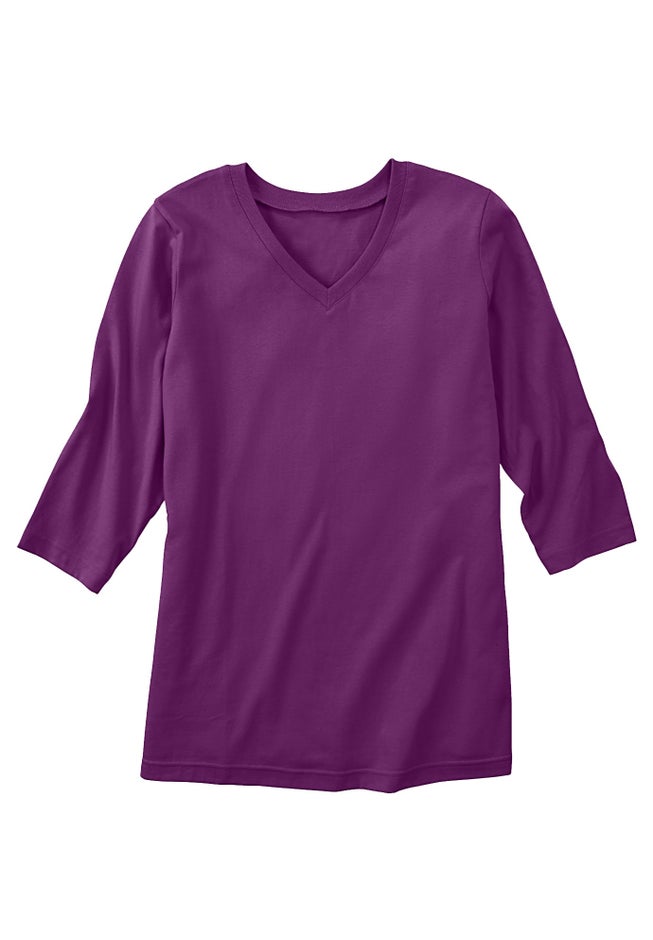 Perfect Three-Quarter Sleeve V-Neck Tee image number 3