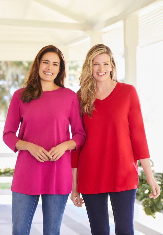 Perfect Three-Quarter Sleeve V-Neck Tee image number 3