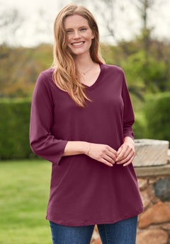 EADINVE Women's 3/4 Sleeve Tunic Top - Loose Fit Round Neck Casual Blouse In Deep Purple, Size X-Large
