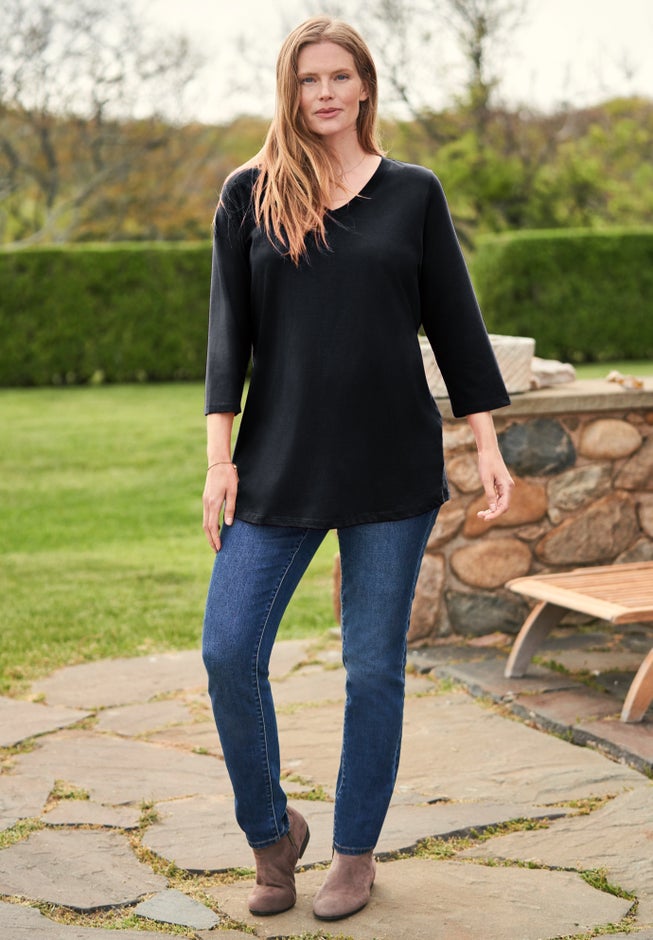 Perfect Three-Quarter Sleeve V-Neck Tee image number 0