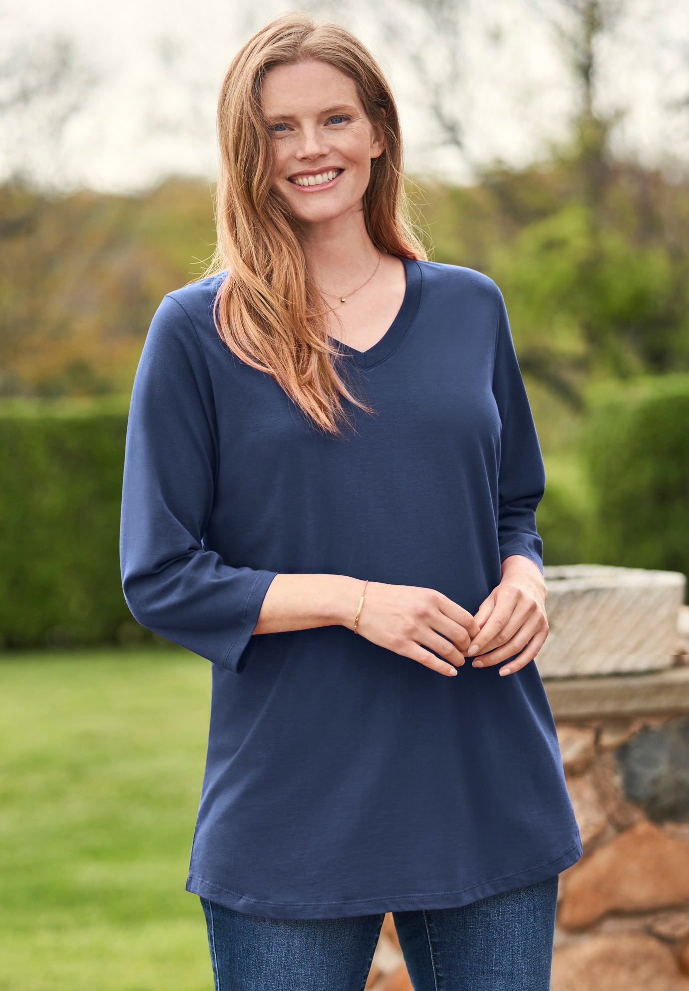 Perfect Three-Quarter Sleeve V-Neck Tee image number 0