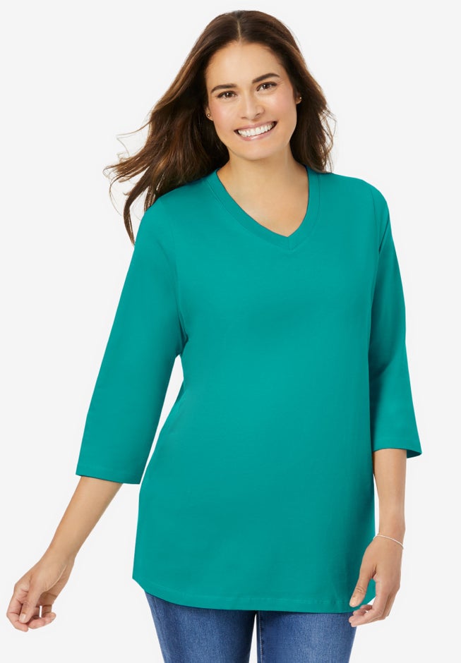 Perfect Three-Quarter Sleeve V-Neck Tee image number 4