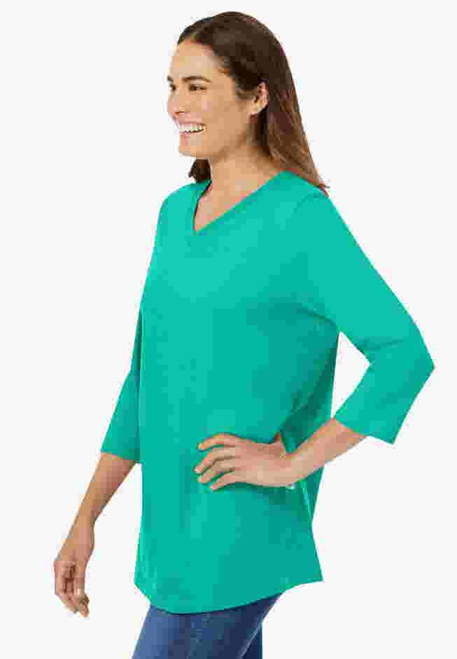 Perfect Three-Quarter Sleeve V-Neck Tee image number 2