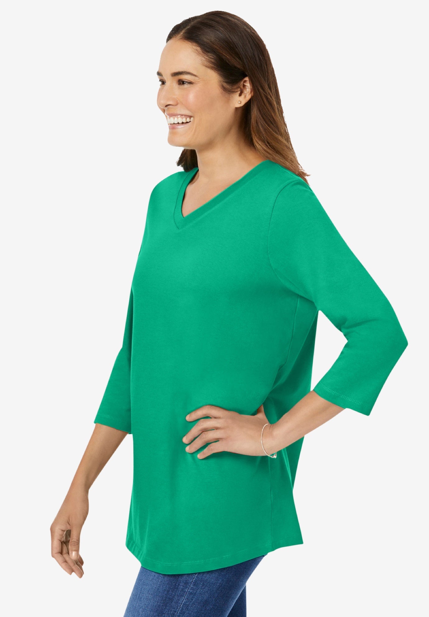 Perfect Three-Quarter Sleeve V-Neck Tee image number 2