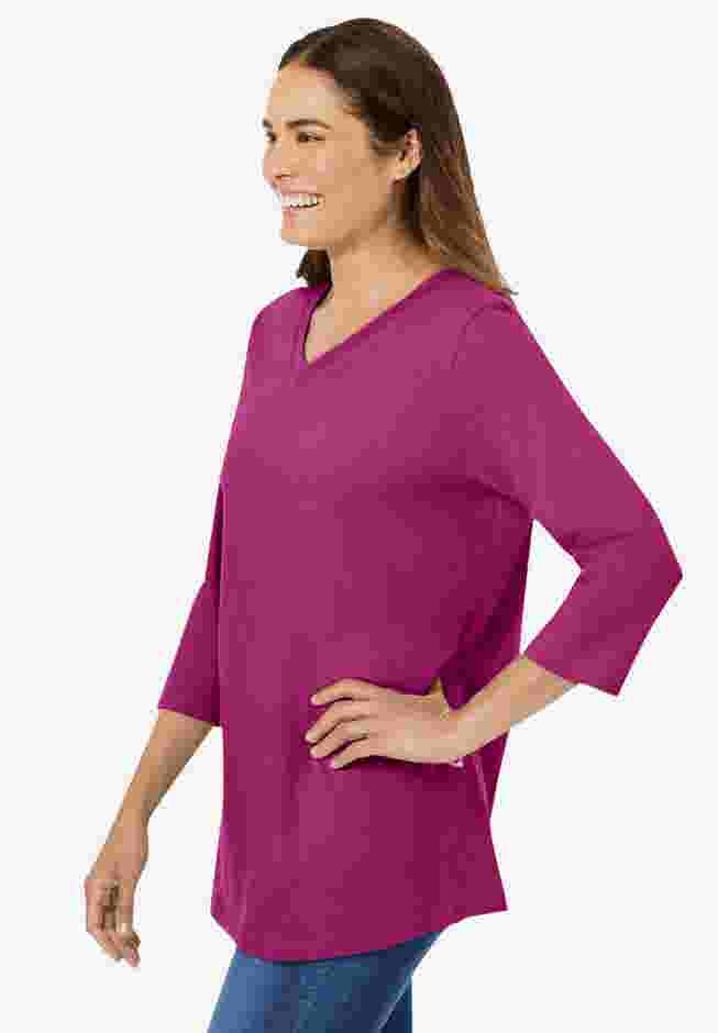 Perfect Three-Quarter Sleeve V-Neck Tee image number 2